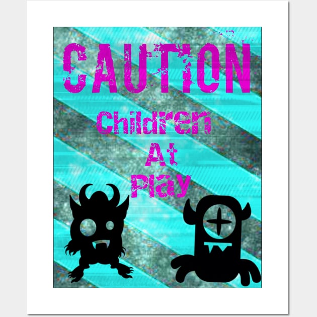 Caution Children At Play Wall Art by RG Illustration